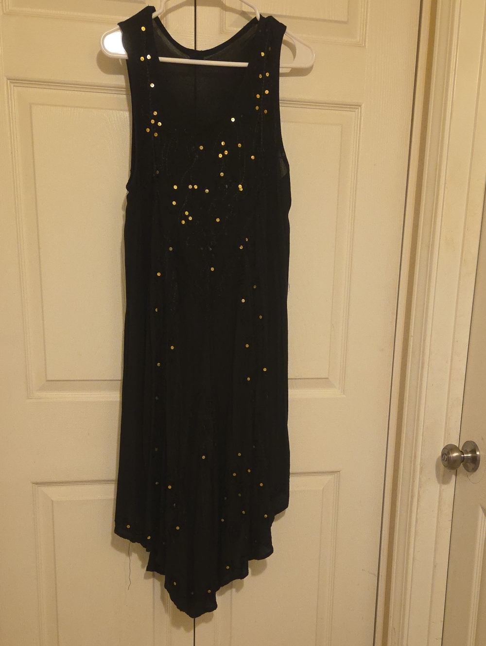 Rivieras Black Sleeveless Asymmetric Hem Swimsuit Coverup with Gold Sequins